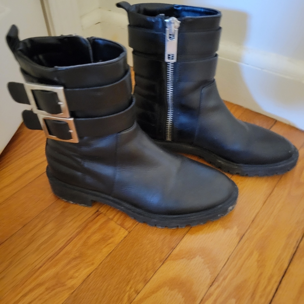 Zara Flat Leather Biker Boots - image 3